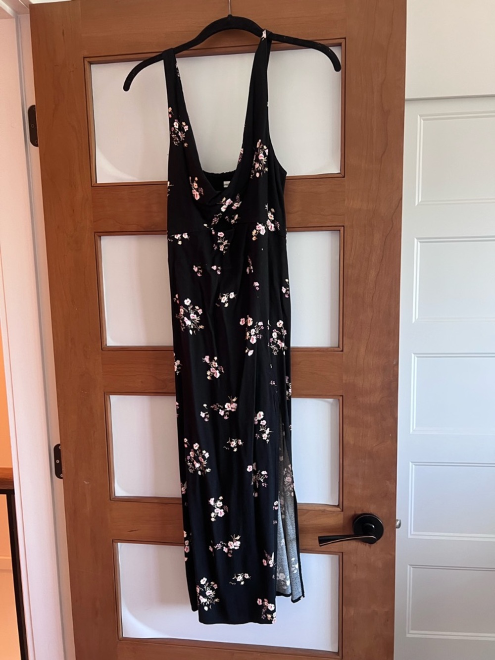 Abercrombie & Fitch Black Midi Dress with Pink Floral Print